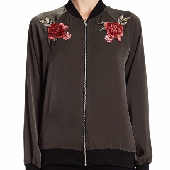 West Kei Olive Floral Embroidered Bomber Jacket - Picture 3 of 9